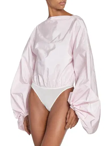Alaïa Women's Silk Open-Back Balloon-Sleeve Bodysuit - Rose Pale | Thumbnail 6 Alaïa Women's Silk Open-Back Balloon-Sleeve Bodysuit - Rose Pale | Thumbnail 6