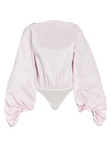 Alaïa Women's Silk Open-Back Balloon-Sleeve Bodysuit - Rose Pale | Thumbnail 1 Alaïa Women's Silk Open-Back Balloon-Sleeve Bodysuit - Rose Pale | Thumbnail 1