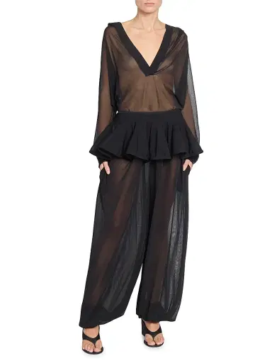 Alaïa Women's Sheer Crinoline Peplum-Waist Parachute Pants - Noir Alaia | Thumbnail 2 Alaïa Women's Sheer Crinoline Peplum-Waist Parachute Pants - Noir Alaia | Thumbnail 2