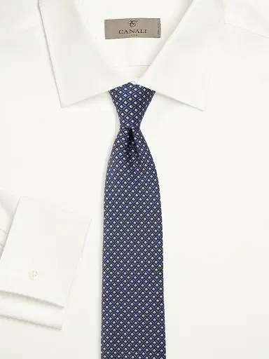 Canali Men's Printed Geometric Silk Tie - Blue | Thumbnail 2 Canali Men's Printed Geometric Silk Tie - Blue | Thumbnail 2