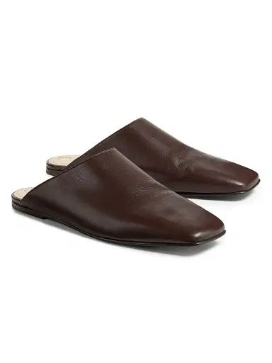 Loro Piana Women's Alba Waxed Leather Mules - Powder Brown | Thumbnail 2 Loro Piana Women's Alba Waxed Leather Mules - Powder Brown | Thumbnail 2