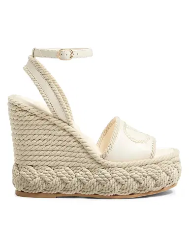 Valentino Garavani Women's VLogo Torchon Wedge Sandals in Nappa 130MM - Ivory - Size 12 | Thumbnail 1 Valentino Garavani Women's VLogo Torchon Wedge Sandals in Nappa 130MM - Ivory - Size 12 | Thumbnail 1