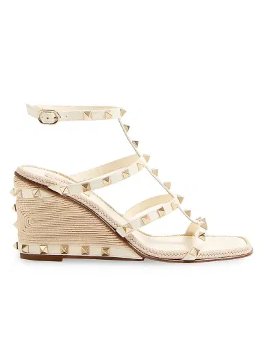 Valentino Garavani Women's Rockstud Wedge Sandals 80MM - Ivory - Size 11 | Thumbnail 1 Valentino Garavani Women's Rockstud Wedge Sandals 80MM - Ivory - Size 11 | Thumbnail 1