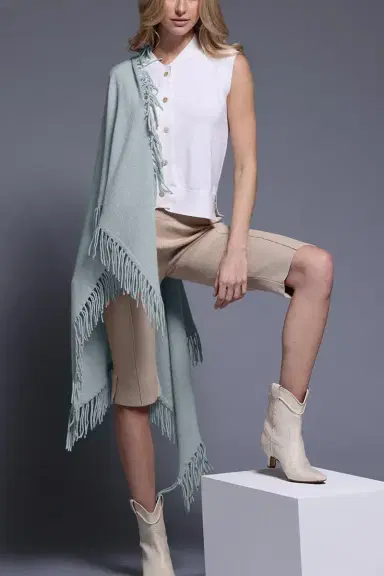 MINNIE ROSE Fringe Shawl - Cameo Blue | Thumbnail 2 MINNIE ROSE Fringe Shawl - Cameo Blue | Thumbnail 2