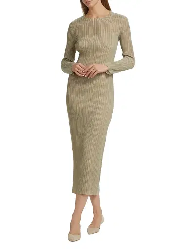 Vince Women's Plissé Long-Sleeve Midi-Dress | Thumbnail 2 Vince Women's Plissé Long-Sleeve Midi-Dress | Thumbnail 2