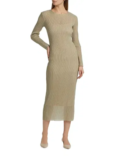 Vince Women's Plissé Long-Sleeve Midi-Dress | Thumbnail 3 Vince Women's Plissé Long-Sleeve Midi-Dress | Thumbnail 3