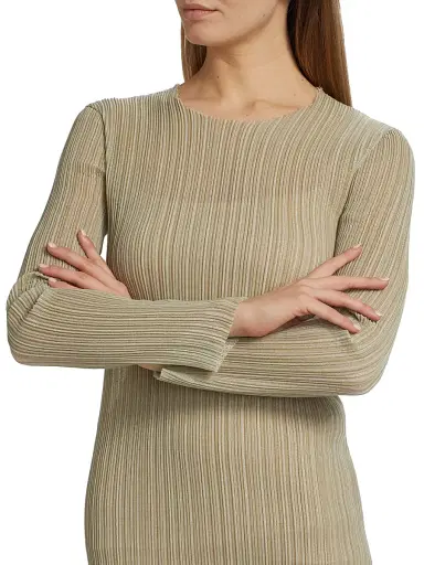 Vince Women's Plissé Long-Sleeve Midi-Dress | Thumbnail 6 Vince Women's Plissé Long-Sleeve Midi-Dress | Thumbnail 6