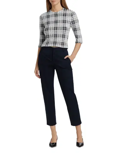 Vince Women's Boucle Plaid Elbow-Sleeve Top | Thumbnail 2 Vince Women's Boucle Plaid Elbow-Sleeve Top | Thumbnail 2