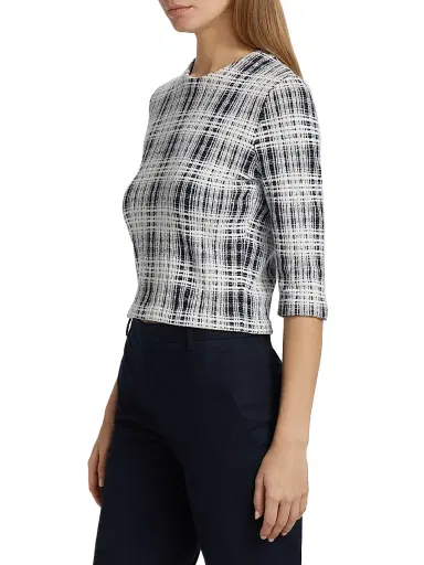 Vince Women's Boucle Plaid Elbow-Sleeve Top | Thumbnail 4 Vince Women's Boucle Plaid Elbow-Sleeve Top | Thumbnail 4