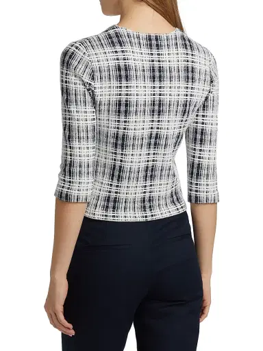 Vince Women's Boucle Plaid Elbow-Sleeve Top | Thumbnail 5 Vince Women's Boucle Plaid Elbow-Sleeve Top | Thumbnail 5