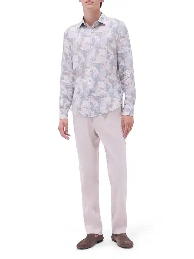 Bugatchi Men's Julian Linen Shaped Button-Front Shirt | Thumbnail 2 Bugatchi Men's Julian Linen Shaped Button-Front Shirt | Thumbnail 2