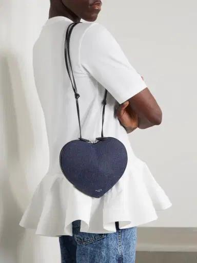 Alaïa Le Coeur Leather-trimmed Denim Shoulder Bag | Thumbnail 2 Alaïa Le Coeur Leather-trimmed Denim Shoulder Bag | Thumbnail 2