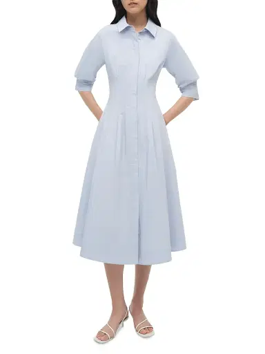 SIMKHAI Women's Jazz Pintucked Midi Shirtdress - Periwinkle Sky | Thumbnail 3 SIMKHAI Women's Jazz Pintucked Midi Shirtdress - Periwinkle Sky | Thumbnail 3