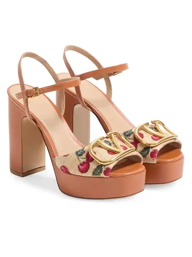 Valentino Garavani Women's VLogo Signature Cherryfic Platform Sandals 115MM - Natural Red Multicolor | Thumbnail 2 Valentino Garavani Women's VLogo Signature Cherryfic Platform Sandals 115MM - Natural Red Multicolor | Thumbnail 2