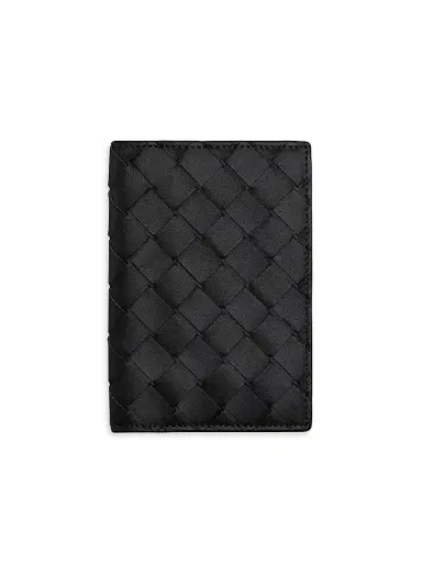 Bottega Veneta Men's Intrecciato Passport Case - Black Silver | Thumbnail 1 Bottega Veneta Men's Intrecciato Passport Case - Black Silver | Thumbnail 1