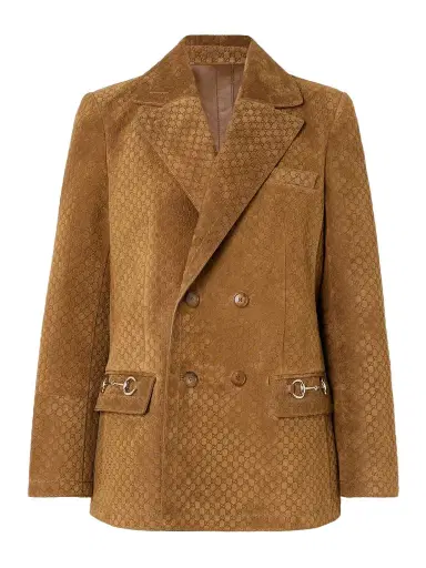 Gucci Double-breasted Horsebit-detailed Debossed Suede Blazer | Thumbnail 1 Gucci Double-breasted Horsebit-detailed Debossed Suede Blazer | Thumbnail 1