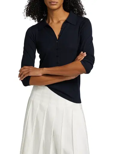 Reformation Women's Wool Knit Polo Shirt - Navy | Thumbnail 3 Reformation Women's Wool Knit Polo Shirt - Navy | Thumbnail 3