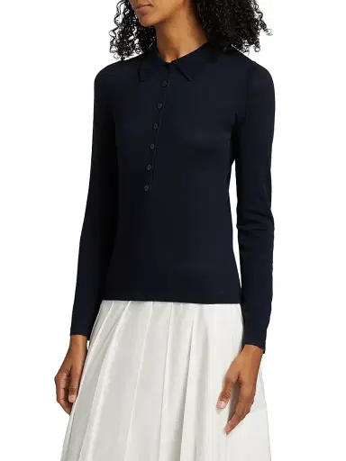 Reformation Women's Wool Knit Polo Shirt - Navy | Thumbnail 4 Reformation Women's Wool Knit Polo Shirt - Navy | Thumbnail 4