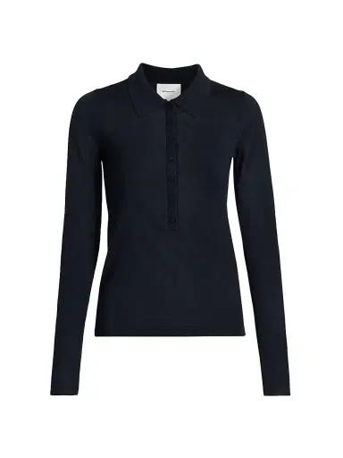 Reformation Women's Wool Knit Polo Shirt - Navy | Thumbnail 1 Reformation Women's Wool Knit Polo Shirt - Navy | Thumbnail 1