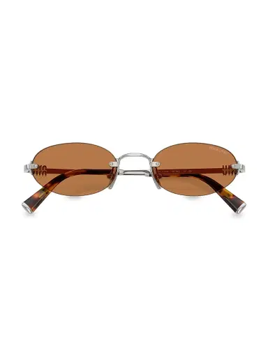 Miu Miu Women's 51MM Oval Sunglasses - Silver Brown | Thumbnail 5 Miu Miu Women's 51MM Oval Sunglasses - Silver Brown | Thumbnail 5