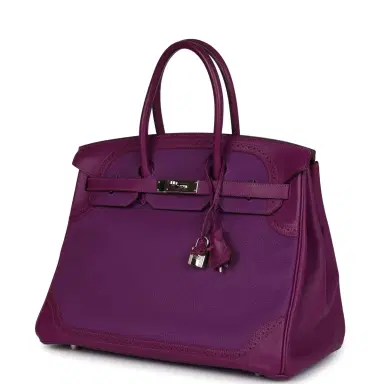HERMÈS Pre-owned Hermes Birkin 35 Ghillies Anemone Togo and Swift Palladium Hardware | Thumbnail 5 HERMÈS Pre-owned Hermes Birkin 35 Ghillies Anemone Togo and Swift Palladium Hardware | Thumbnail 5