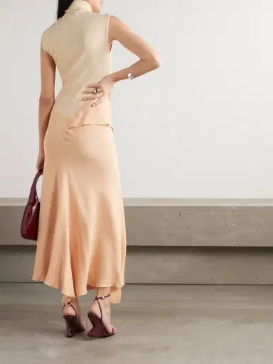 Victoria Beckham Asymmetric Draped Gathered Ribbed-knit And Crepe Midi Dress | Thumbnail 3 Victoria Beckham Asymmetric Draped Gathered Ribbed-knit And Crepe Midi Dress | Thumbnail 3