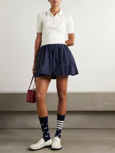 Thom Browne Scalloped Ribbed Silk And Cotton-blend Polo Shirt | Thumbnail 2 Thom Browne Scalloped Ribbed Silk And Cotton-blend Polo Shirt | Thumbnail 2