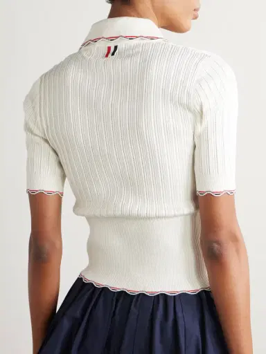 Thom Browne Scalloped Ribbed Silk And Cotton-blend Polo Shirt | Thumbnail 3 Thom Browne Scalloped Ribbed Silk And Cotton-blend Polo Shirt | Thumbnail 3