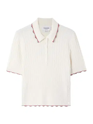 Thom Browne Scalloped Ribbed Silk And Cotton-blend Polo Shirt | Thumbnail 1 Thom Browne Scalloped Ribbed Silk And Cotton-blend Polo Shirt | Thumbnail 1