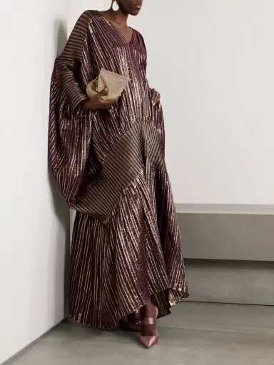Dima Ayad Striped Metallic Voile And Stretch-knit Kaftan | Thumbnail 2 Dima Ayad Striped Metallic Voile And Stretch-knit Kaftan | Thumbnail 2
