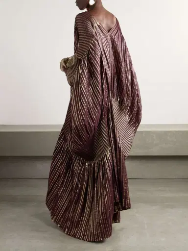 Dima Ayad Striped Metallic Voile And Stretch-knit Kaftan | Thumbnail 3 Dima Ayad Striped Metallic Voile And Stretch-knit Kaftan | Thumbnail 3