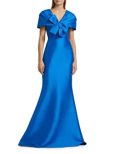 Badgley Mischka Women's Cape-Neck Trumpet Gown - Cobalt | Thumbnail 3 Badgley Mischka Women's Cape-Neck Trumpet Gown - Cobalt | Thumbnail 3