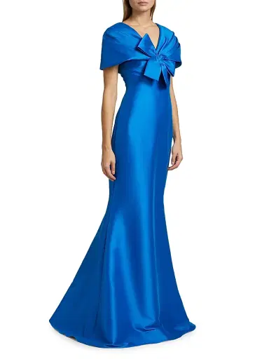 Badgley Mischka Women's Cape-Neck Trumpet Gown - Cobalt | Thumbnail 4 Badgley Mischka Women's Cape-Neck Trumpet Gown - Cobalt | Thumbnail 4