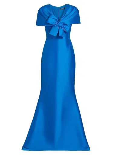 Badgley Mischka Women's Cape-Neck Trumpet Gown - Cobalt | Thumbnail 1 Badgley Mischka Women's Cape-Neck Trumpet Gown - Cobalt | Thumbnail 1