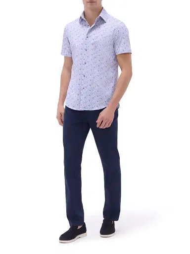 Bugatchi Men's OohCotton Miles Leaf-Print Stretch-Cotton Shirt - Air Blue | Thumbnail 2 Bugatchi Men's OohCotton Miles Leaf-Print Stretch-Cotton Shirt - Air Blue | Thumbnail 2
