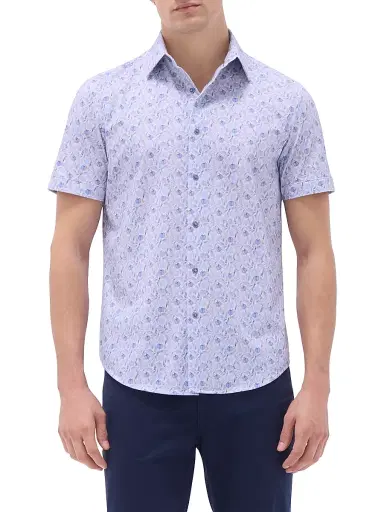 Bugatchi Men's OohCotton Miles Leaf-Print Stretch-Cotton Shirt - Air Blue | Thumbnail 3 Bugatchi Men's OohCotton Miles Leaf-Print Stretch-Cotton Shirt - Air Blue | Thumbnail 3
