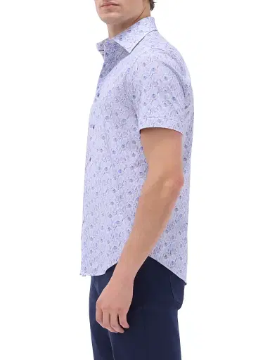 Bugatchi Men's OohCotton Miles Leaf-Print Stretch-Cotton Shirt - Air Blue | Thumbnail 4 Bugatchi Men's OohCotton Miles Leaf-Print Stretch-Cotton Shirt - Air Blue | Thumbnail 4
