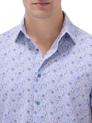 Bugatchi Men's OohCotton Miles Leaf-Print Stretch-Cotton Shirt - Air Blue | Thumbnail 6 Bugatchi Men's OohCotton Miles Leaf-Print Stretch-Cotton Shirt - Air Blue | Thumbnail 6