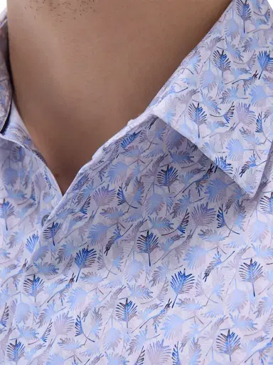 Bugatchi Men's OohCotton Miles Leaf-Print Stretch-Cotton Shirt - Air Blue | Thumbnail 7 Bugatchi Men's OohCotton Miles Leaf-Print Stretch-Cotton Shirt - Air Blue | Thumbnail 7