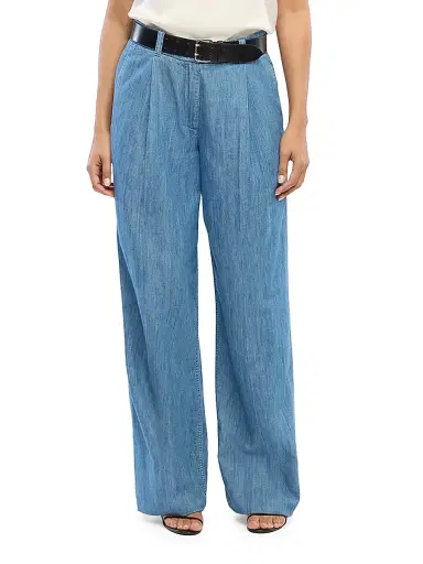Another Tomorrow Women's Chambray Relaxed Wide Leg Pants - Medium Blue | Thumbnail 2 Another Tomorrow Women's Chambray Relaxed Wide Leg Pants - Medium Blue | Thumbnail 2