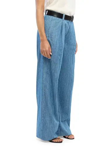 Another Tomorrow Women's Chambray Relaxed Wide Leg Pants - Medium Blue | Thumbnail 3 Another Tomorrow Women's Chambray Relaxed Wide Leg Pants - Medium Blue | Thumbnail 3