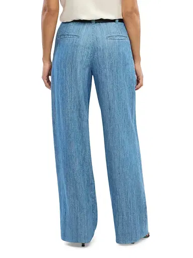 Another Tomorrow Women's Chambray Relaxed Wide Leg Pants - Medium Blue | Thumbnail 4 Another Tomorrow Women's Chambray Relaxed Wide Leg Pants - Medium Blue | Thumbnail 4