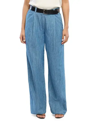Another Tomorrow Women's Chambray Relaxed Wide Leg Pants - Medium Blue | Thumbnail 5 Another Tomorrow Women's Chambray Relaxed Wide Leg Pants - Medium Blue | Thumbnail 5