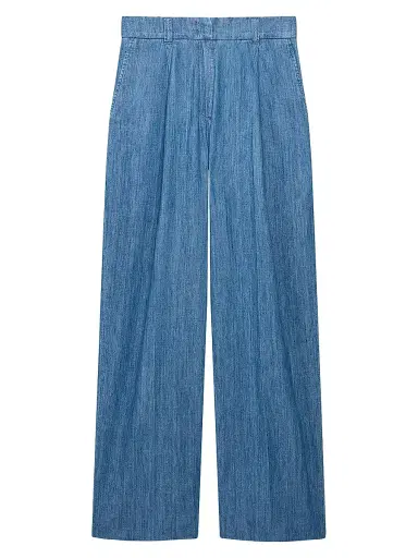Another Tomorrow Women's Chambray Relaxed Wide Leg Pants - Medium Blue | Thumbnail 1 Another Tomorrow Women's Chambray Relaxed Wide Leg Pants - Medium Blue | Thumbnail 1