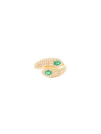 Wish Fine Jewelry 1.08ct Diamond Emerald 14K Gold Bypass Ring | Thumbnail 1 Wish Fine Jewelry 1.08ct Diamond Emerald 14K Gold Bypass Ring | Thumbnail 1