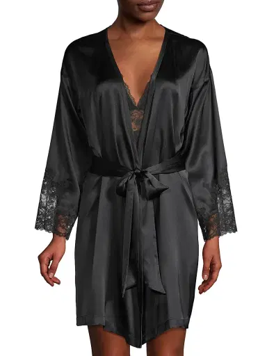 Josie Natori Women's Sleek Lace-Accent Stretch Silk Wrap - Black | Thumbnail 3 Josie Natori Women's Sleek Lace-Accent Stretch Silk Wrap - Black | Thumbnail 3