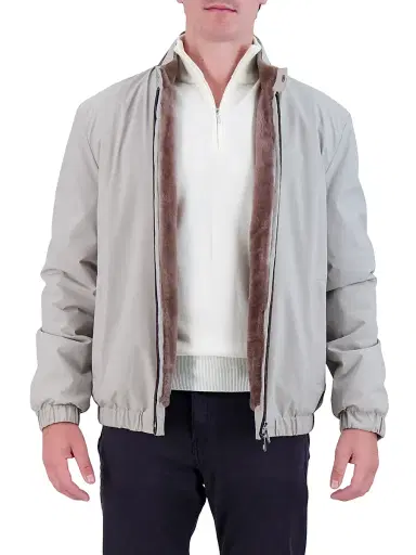 Gorski Men's Fabric Jacket with Shearling Lamb Lining - Grey | Thumbnail 2 Gorski Men's Fabric Jacket with Shearling Lamb Lining - Grey | Thumbnail 2