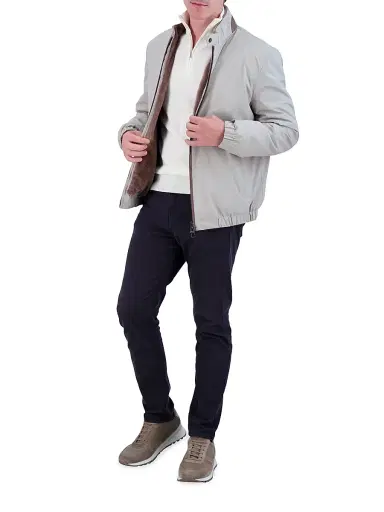 Gorski Men's Fabric Jacket with Shearling Lamb Lining - Grey | Thumbnail 6 Gorski Men's Fabric Jacket with Shearling Lamb Lining - Grey | Thumbnail 6