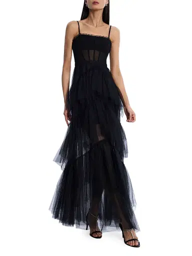 BCBGMAXAZRIA Women's Oly Tiered Ruffle Tulle Gown - Black - Size 12 | Thumbnail 2 BCBGMAXAZRIA Women's Oly Tiered Ruffle Tulle Gown - Black - Size 12 | Thumbnail 2