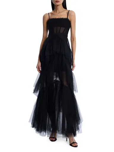 BCBGMAXAZRIA Women's Oly Tiered Ruffle Tulle Gown | Thumbnail 3 BCBGMAXAZRIA Women's Oly Tiered Ruffle Tulle Gown | Thumbnail 3